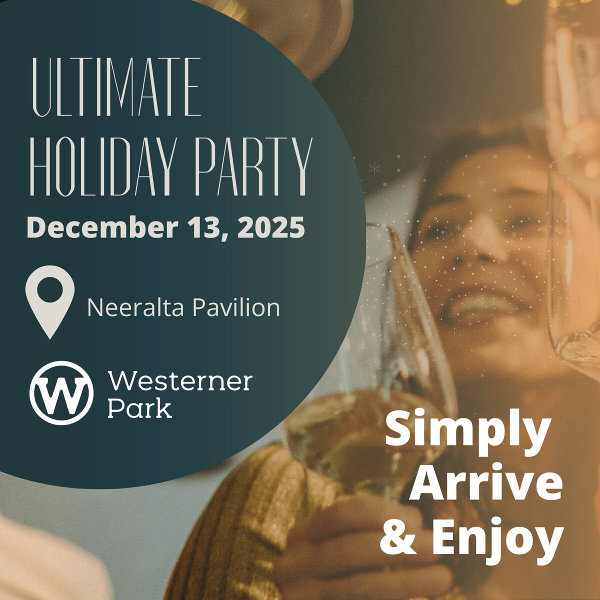 A woman celebrating holiday with wine, enjoying a festive atmosphere at a holiday party in Red Deer, Alberta.