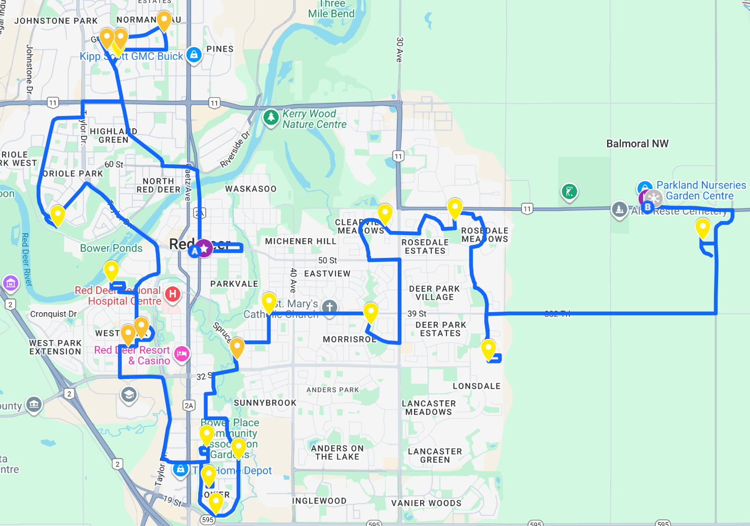Explore scenic parks, vibrant cultural sites, and local attractions in Red Deer, Alberta, with this comprehensive travel map showcasing top destinations and outdoor adventures for visitors.