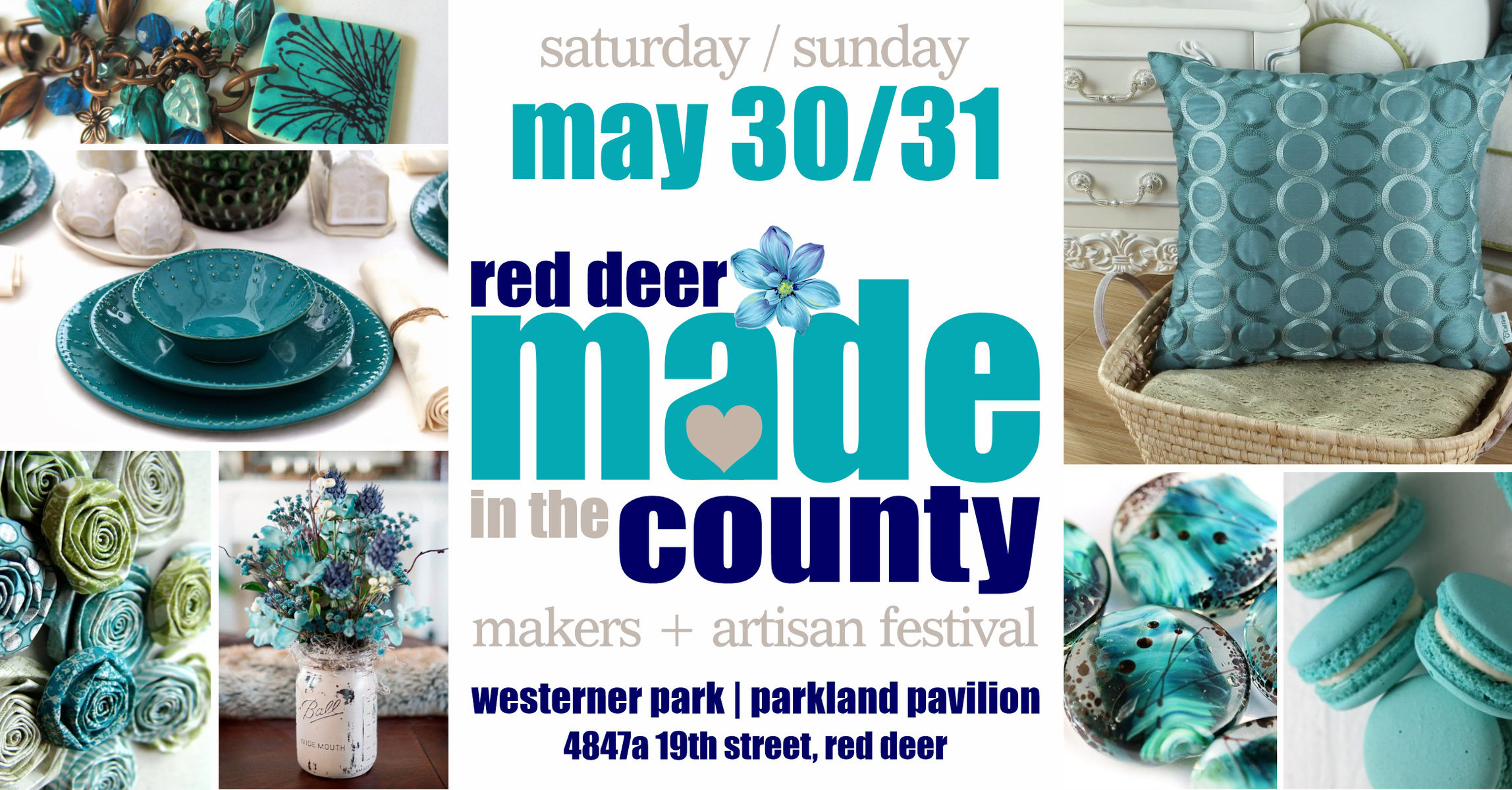 Blue ceramic tableware set with teal and turquoise dishes and bowls for a decorative table display, vibrant party or gathering setup.