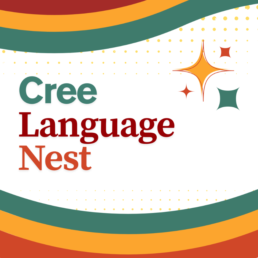 Cree Language Nest program at the MAG featuring Mrs. Jojo, promoting Indigenous language and culture education in Red Deer, Alberta.