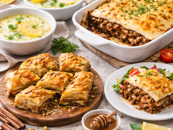 Authentic Greek night cooking class featuring savory moussaka, fresh salads, and traditional desserts, perfect for food lovers and cultural enthusiasts.
