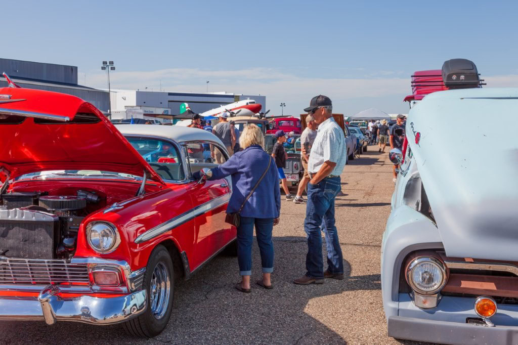Vintage cars and aircraft at Red Deer airshow.
